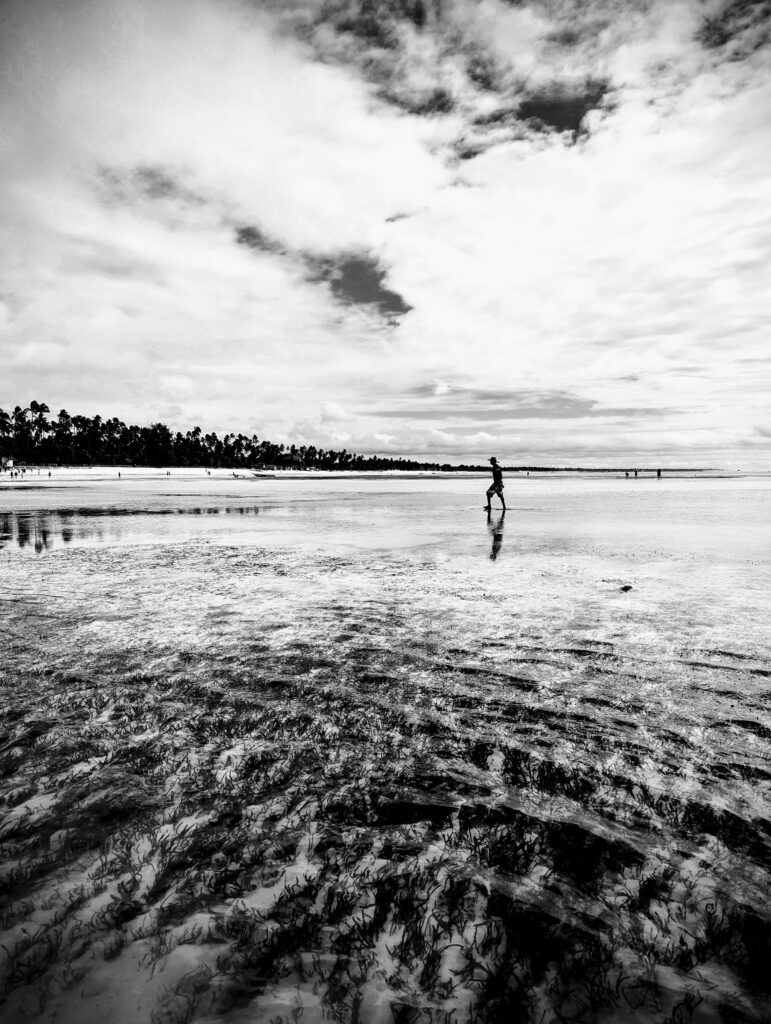 Pêcheur marchant dans l'eau